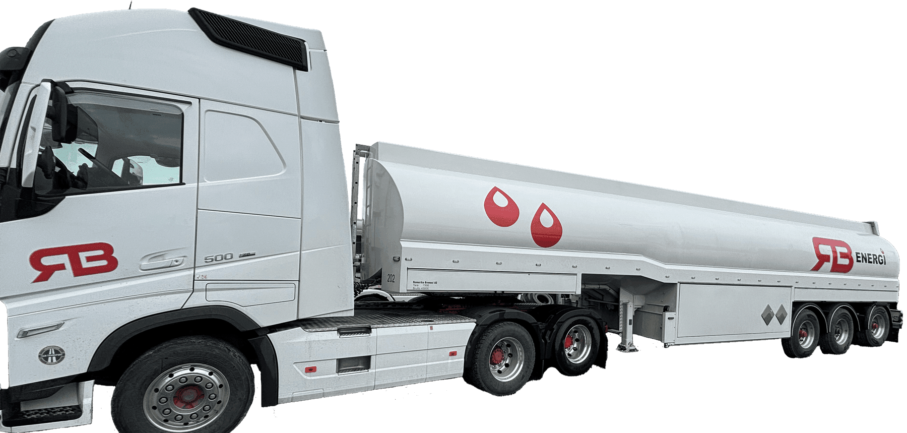 Dekor for RB Energi tankbil med logo på Volvo lastebil